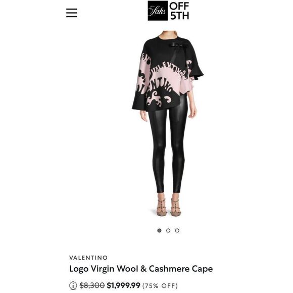 NEW WITH TAG Beautiful VALENTINO Logo Virgin Wool Blend Ruffled Cape BLACK AND P - Picture 4 of 16